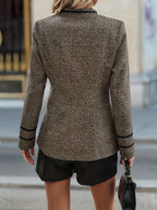 Button-Front Tweed Jacket Women's Long Sleeve Stand Collar Blazer – Office, Casual