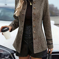 Button-Front Tweed Jacket Women's Long Sleeve Stand Collar Blazer – Office, Casual