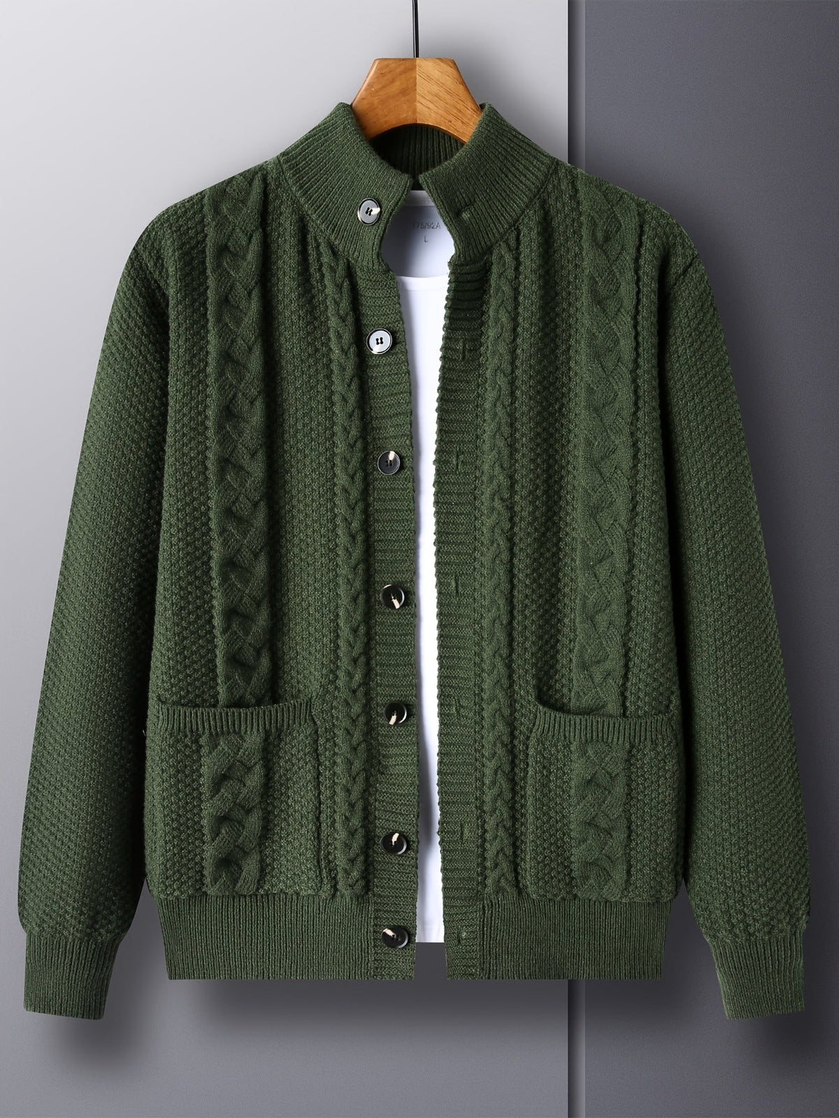 Cable Knit Cardigan Men's Button-Front Black Sweater with Pockets – Casual, Office