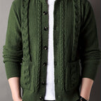 Cable Knit Cardigan Men's Button-Front Black Sweater with Pockets – Casual, Office