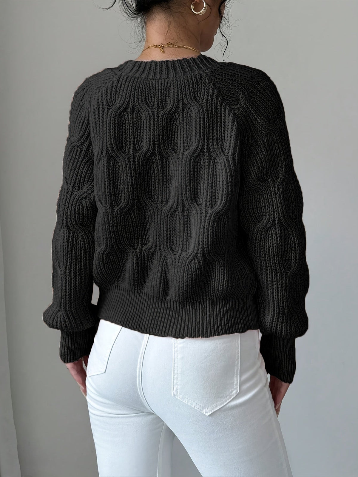 Cable Knit Cardigan Women's Pink Bow-Detail V-Neck Button-Up Long Sleeve Sweater – Casual, Office, Gift