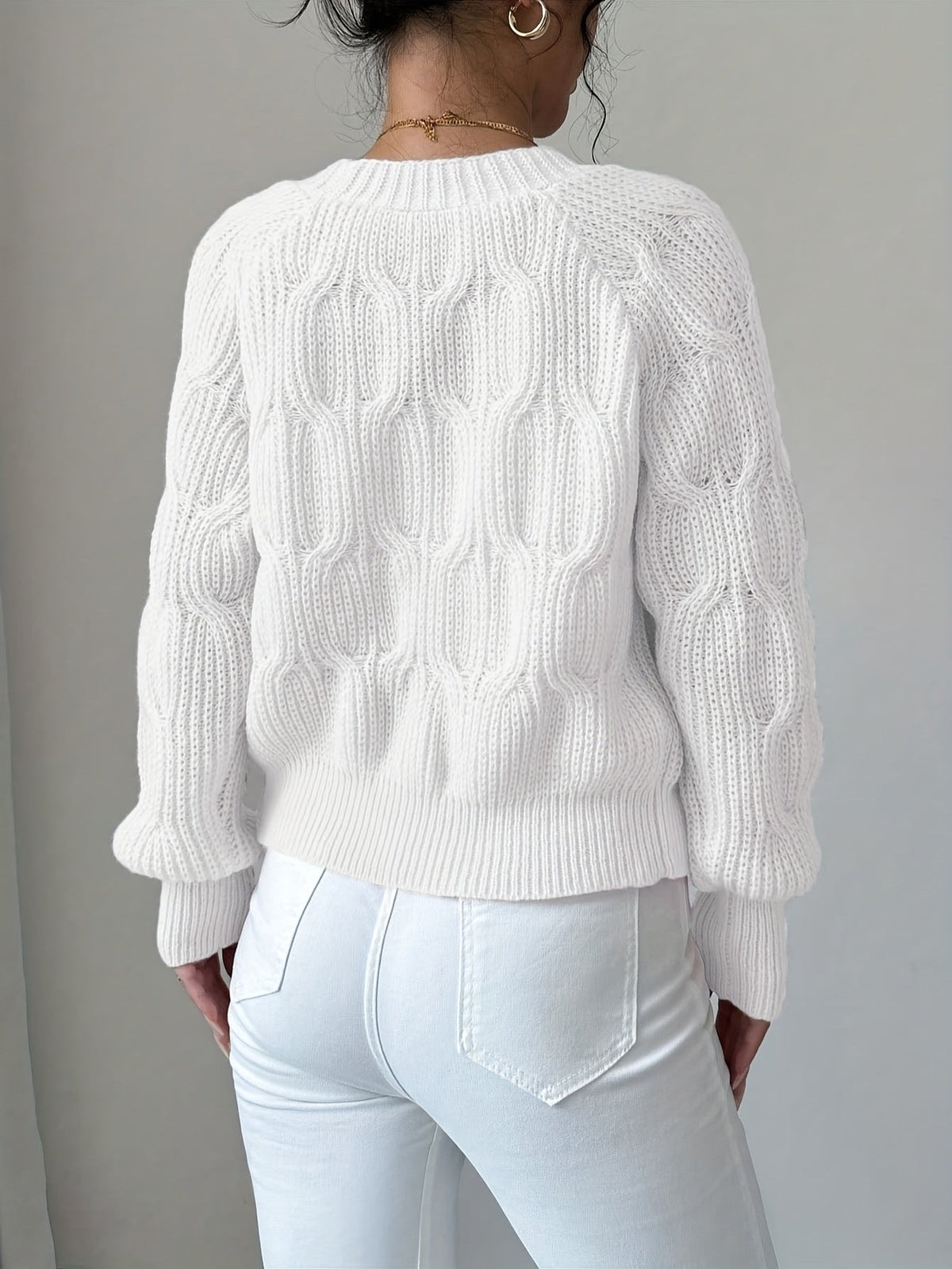 Cable Knit Cardigan Women's Pink Bow-Detail V-Neck Button-Up Long Sleeve Sweater – Casual, Office, Gift