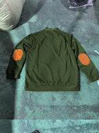 Cable Knit Henley Sweater Men's Beige Stand Collar Button Pullover with Elbow Patches – Casual, Office