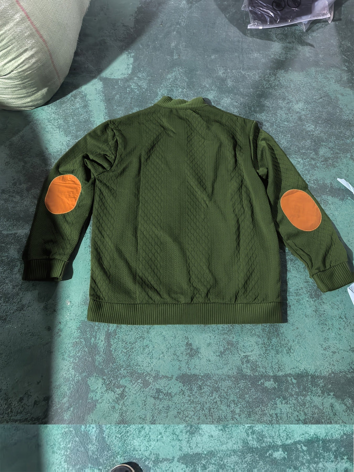 Cable Knit Henley Sweater Men's Beige Stand Collar Button Pullover with Elbow Patches – Casual, Office