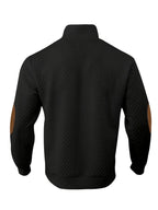 Cable Knit Henley Sweater Men's Beige Stand Collar Button Pullover with Elbow Patches – Casual, Office