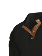 Cable Knit Henley Sweater Men's Beige Stand Collar Button Pullover with Elbow Patches – Casual, Office