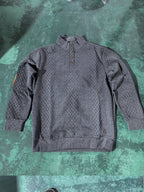 Cable Knit Henley Sweater Men's Beige Stand Collar Button Pullover with Elbow Patches – Casual, Office