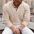 Cable-Knit Henley Sweater Men's Long Sleeve Button Knit Pullover – Casual, Office