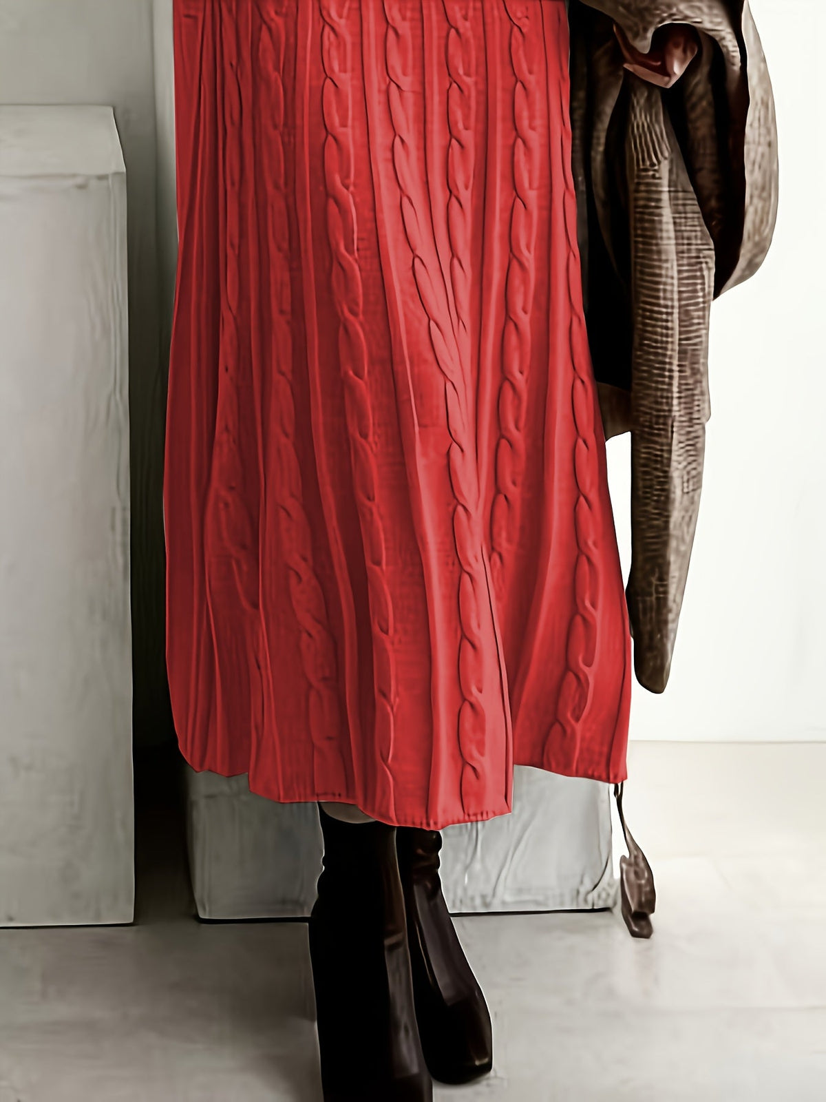 Cable-Knit Maxi Dress Long Sleeve Women's – Casual, Office, Holiday, Gift · Faylori