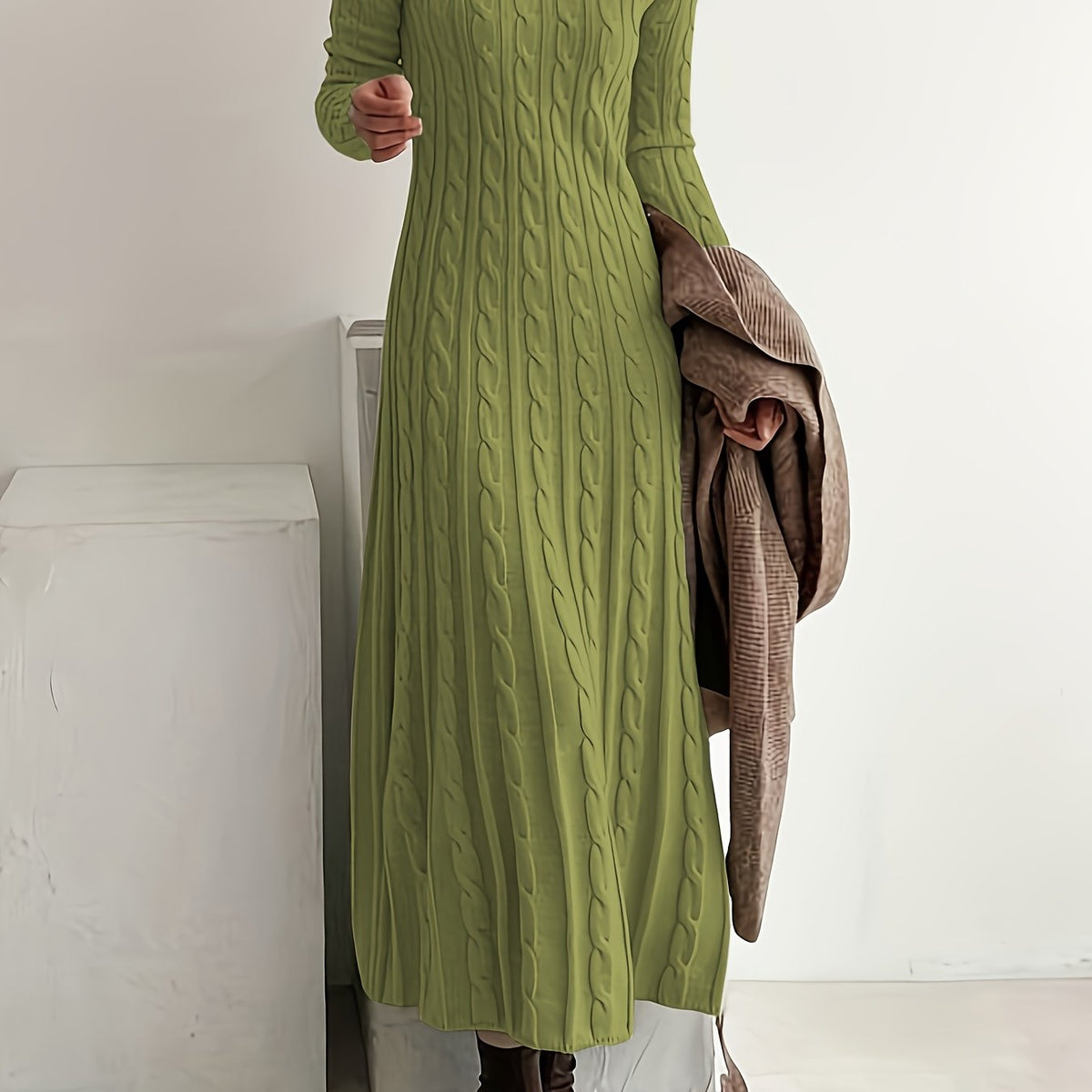 Cable-Knit Maxi Dress Long Sleeve Women's – Casual, Office, Holiday, Gift · Faylori