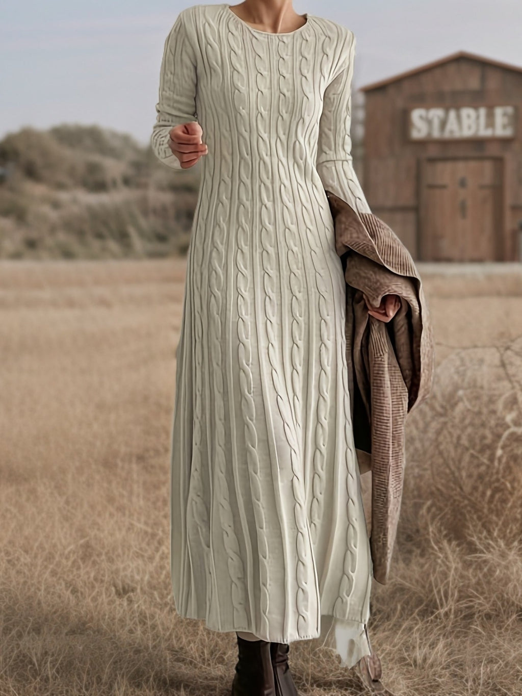 Cable-Knit Maxi Dress Long Sleeve Women's – Casual, Office, Holiday, Gift · Faylori