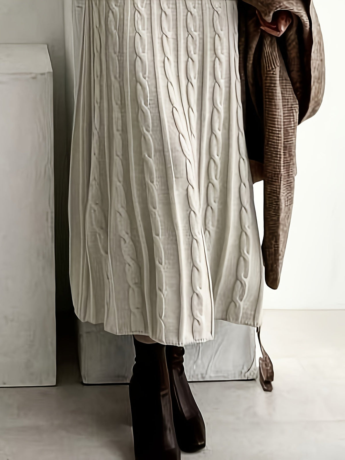 Cable-Knit Maxi Dress Long Sleeve Women's – Casual, Office, Holiday, Gift · Faylori