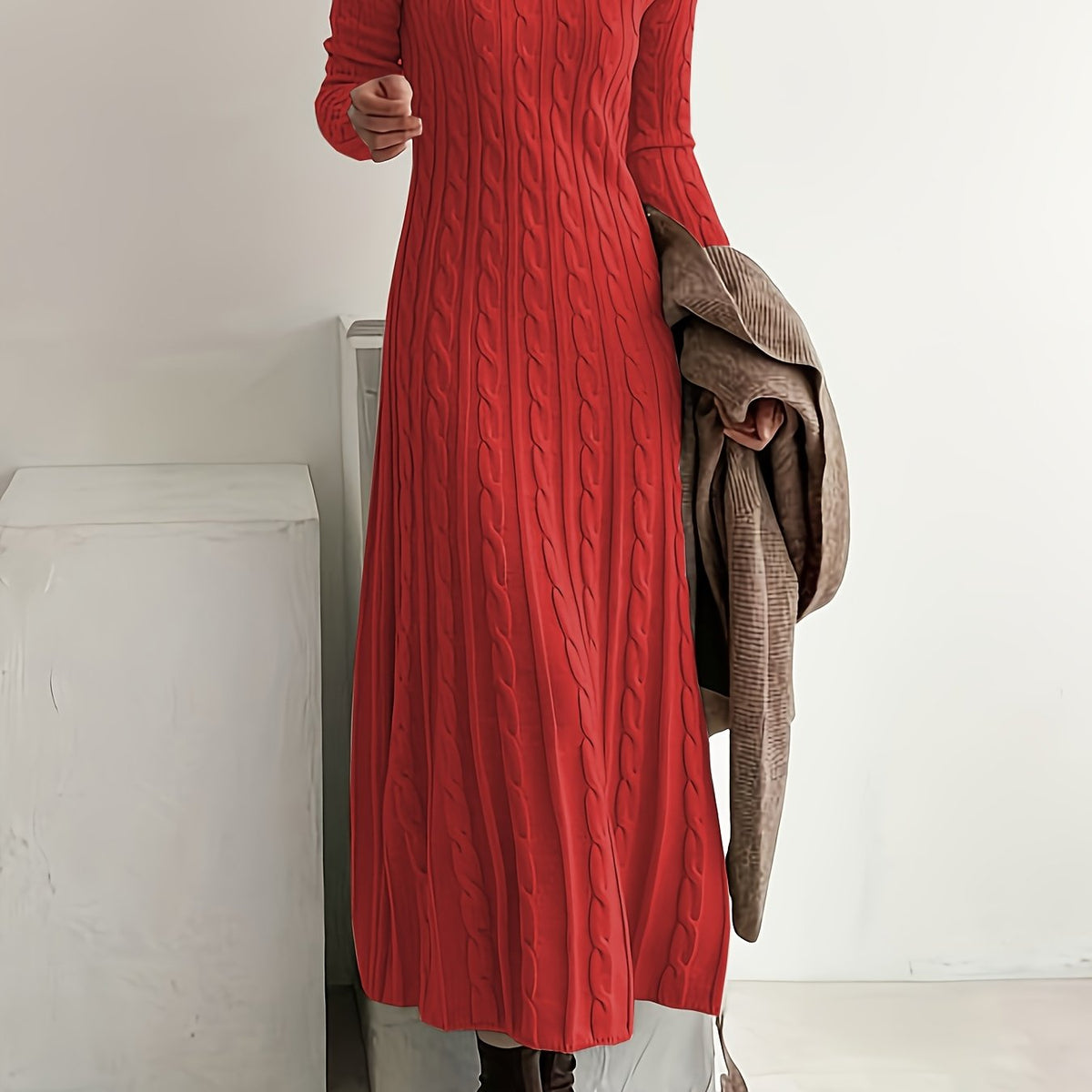 Cable-Knit Maxi Dress Long Sleeve Women's – Casual, Office, Holiday, Gift · Faylori