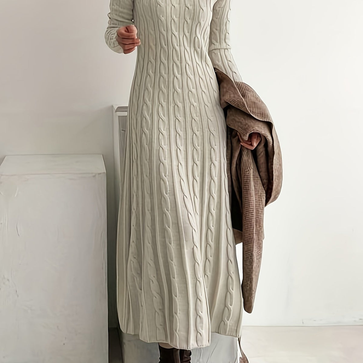 Cable-Knit Maxi Dress Long Sleeve Women's – Casual, Office, Holiday, Gift · Faylori