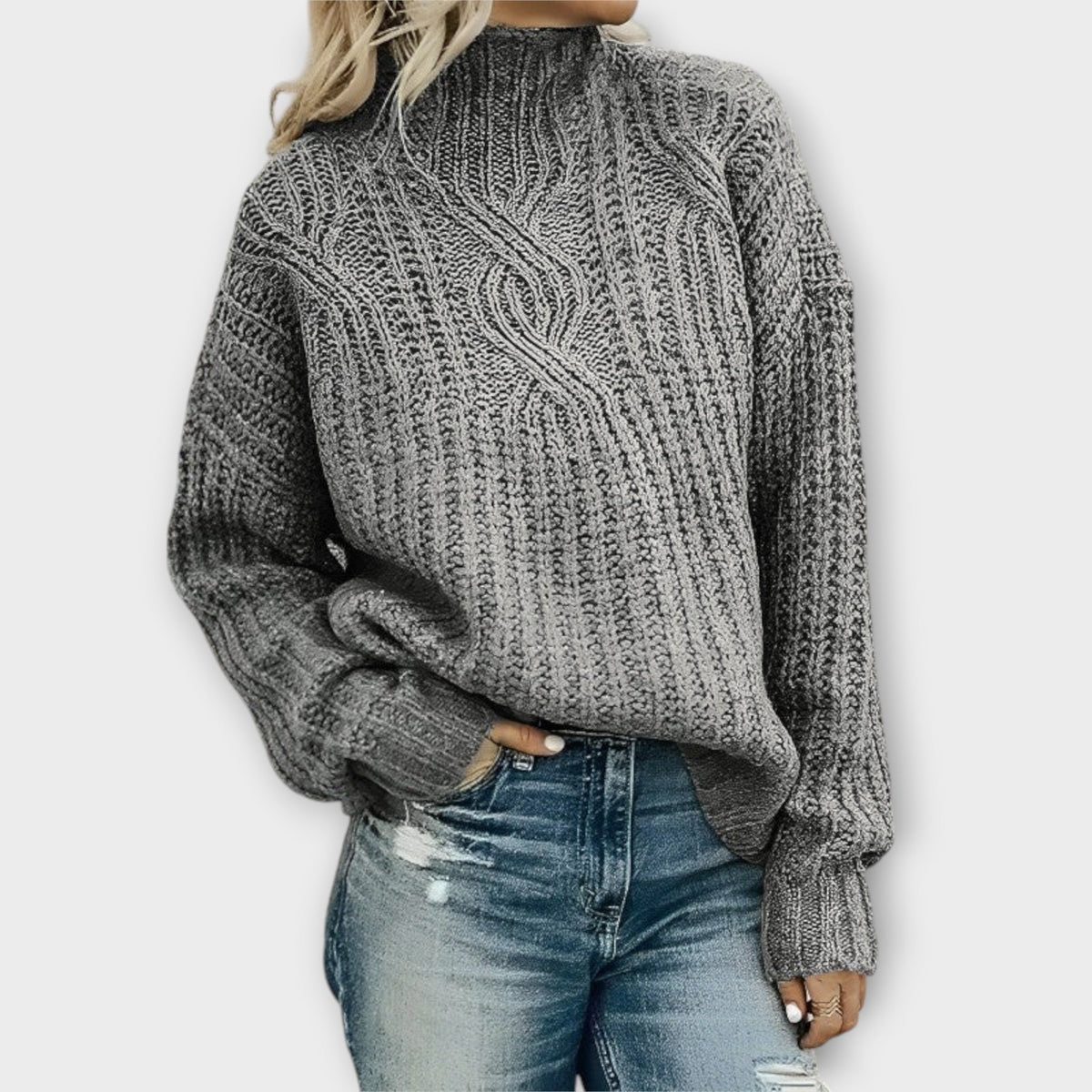Cable Knit Sweater Black Mock Neck Women's Long Sleeve Pullover – Casual, Office