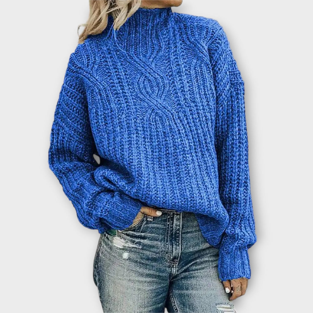 Cable Knit Sweater Black Mock Neck Women's Long Sleeve Pullover – Casual, Office