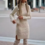 Cable-Knit Sweater Dress Women's Turtleneck Long Sleeve Gray Mini – Casual, Office, Holiday, Gift