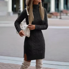 Cable-Knit Sweater Dress Women's Turtleneck Long Sleeve Gray Mini – Casual, Office, Holiday, Gift