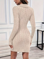 Cable-Knit Sweater Dress Women's V-Neck Long Sleeve Burgundy Button-Side – Casual, Office, Holiday, Gift
