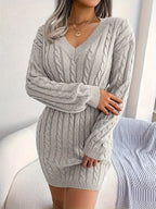 Cable Knit Sweater Dress Women's V-Neck Long Sleeve Peplum Burgundy – Casual, Office, Holiday, Gift