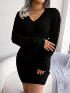 Cable Knit Sweater Dress Women's V-Neck Long Sleeve Peplum Burgundy – Casual, Office, Holiday, Gift