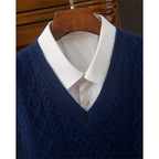 Cable Knit Sweater Vest Men's V-Neck Sleeveless Pullover Beige – Office, Casual · Faylori