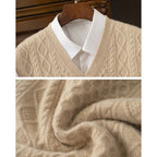 Cable Knit Sweater Vest Men's V-Neck Sleeveless Pullover Beige – Office, Casual · Faylori