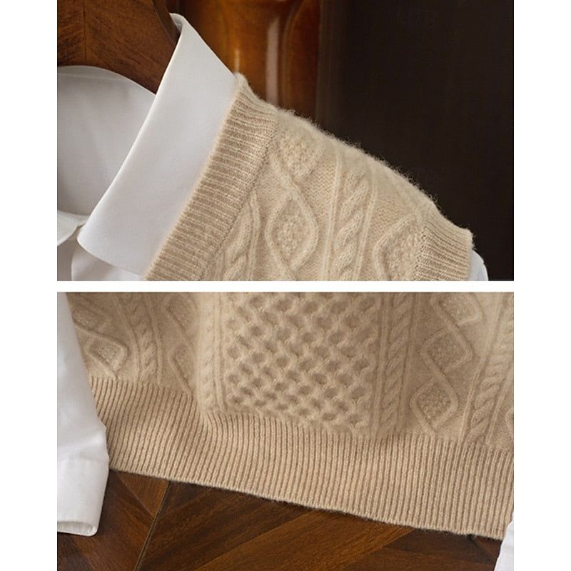 Cable Knit Sweater Vest Men's V-Neck Sleeveless Pullover Beige – Office, Casual · Faylori