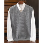 Cable Knit Sweater Vest Men's V-Neck Sleeveless Pullover Beige – Office, Casual · Faylori
