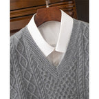 Cable Knit Sweater Vest Men's V-Neck Sleeveless Pullover Beige – Office, Casual · Faylori