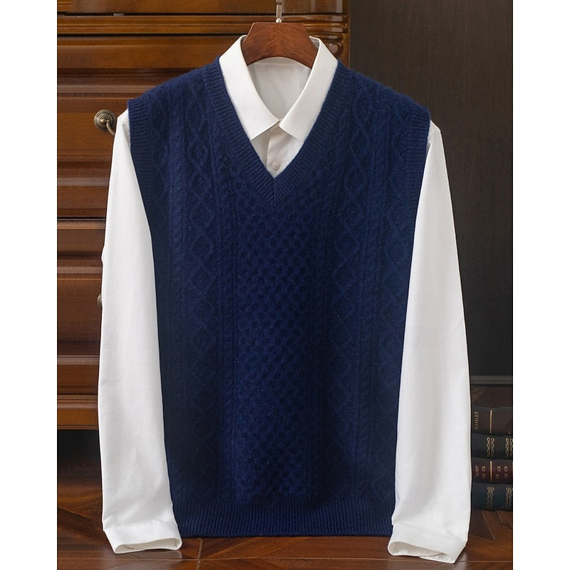 Cable Knit Sweater Vest Men's V-Neck Sleeveless Pullover Beige – Office, Casual · Faylori