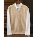 Cable Knit Sweater Vest Men's V-Neck Sleeveless Pullover Beige – Office, Casual · Faylori