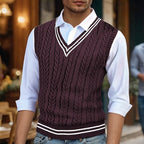 Cable Knit Sweater Vest Men's V-Neck Sleeveless Yellow Knitted Pullover – Casual, Office, Gift