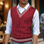 Cable Knit Sweater Vest Men's V-Neck Sleeveless Yellow Knitted Pullover – Casual, Office, Gift