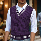 Cable Knit Sweater Vest Men's V-Neck Sleeveless Yellow Knitted Pullover – Casual, Office, Gift