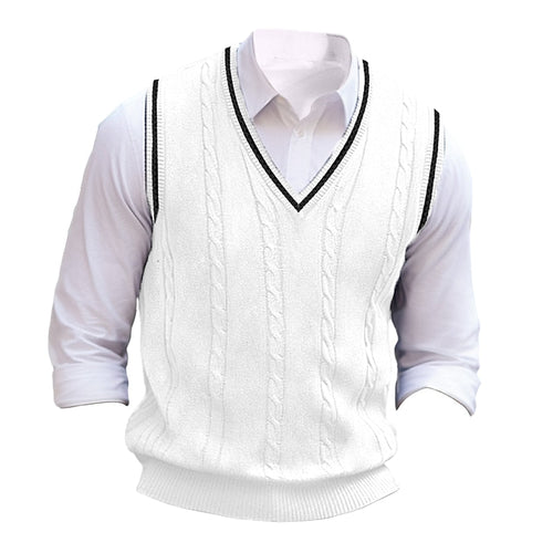 Cable-Knit Sweater Vest V-Neck Navy Men's Sleeveless Knitted Pullover – Casual, Office, Gift