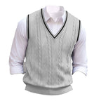Cable-Knit Sweater Vest V-Neck Navy Men's Sleeveless Knitted Pullover – Casual, Office, Gift