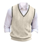 Cable-Knit Sweater Vest V-Neck Navy Men's Sleeveless Knitted Pullover – Casual, Office, Gift