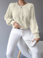 Cable Knit Sweater Women's Balloon Sleeve Crew Neck Pullover – Casual, Office · Faylori