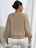 Cable Knit Sweater Women's Balloon Sleeve Crew Neck Pullover – Casual, Office · Faylori