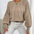 Cable Knit Sweater Women's Balloon Sleeve Crew Neck Pullover – Casual, Office · Faylori