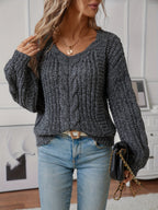 Cable Knit Sweater Women's Chunky V-Neck Long Sleeve Pullover Dark Gray – Casual, Fall Winter Layering