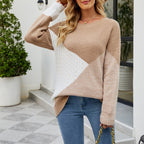 Cable-Knit Sweater Women's Colorblock Crew Neck Ribbed Long Sleeve Pullover – Casual, Office, Holiday, Gift