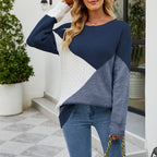 Cable-Knit Sweater Women's Colorblock Crew Neck Ribbed Long Sleeve Pullover – Casual, Office, Holiday, Gift
