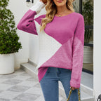 Cable-Knit Sweater Women's Colorblock Crew Neck Ribbed Long Sleeve Pullover – Casual, Office, Holiday, Gift