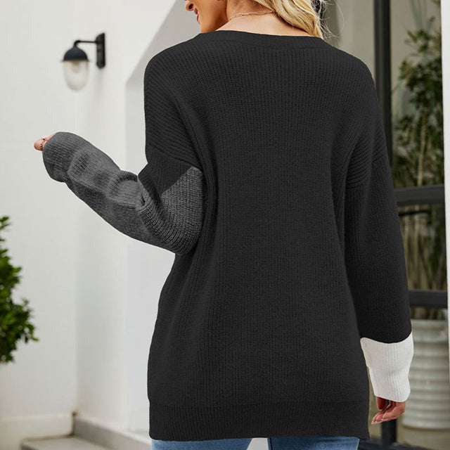 Cable-Knit Sweater Women's Colorblock Crew Neck Ribbed Long Sleeve Pullover – Casual, Office, Holiday, Gift