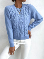 Cable Knit Sweater Women's Pink Long Sleeve Chunky Pullover – Casual, Winter Layering