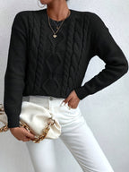 Cable Knit Sweater Women's Pink Long Sleeve Chunky Pullover – Casual, Winter Layering
