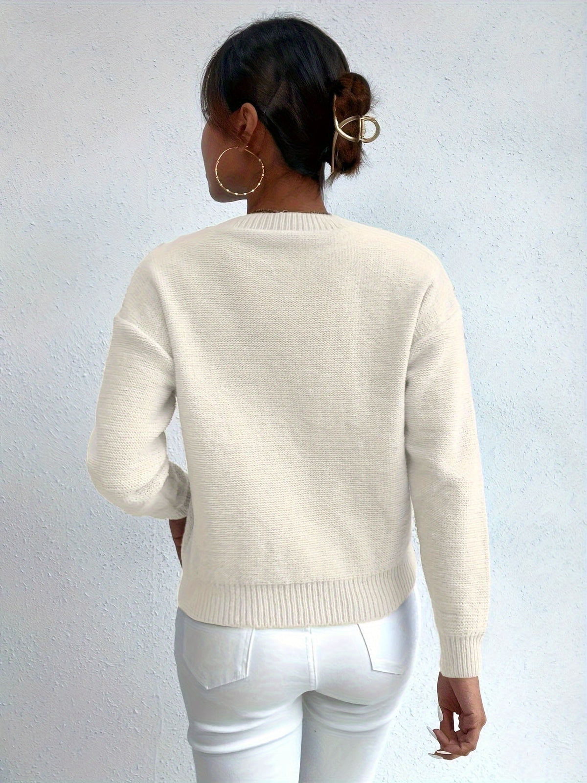 Cable Knit Sweater Women's Pink Long Sleeve Chunky Pullover – Casual, Winter Layering
