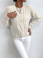 Cable Knit Sweater Women's Pink Long Sleeve Chunky Pullover – Casual, Winter Layering